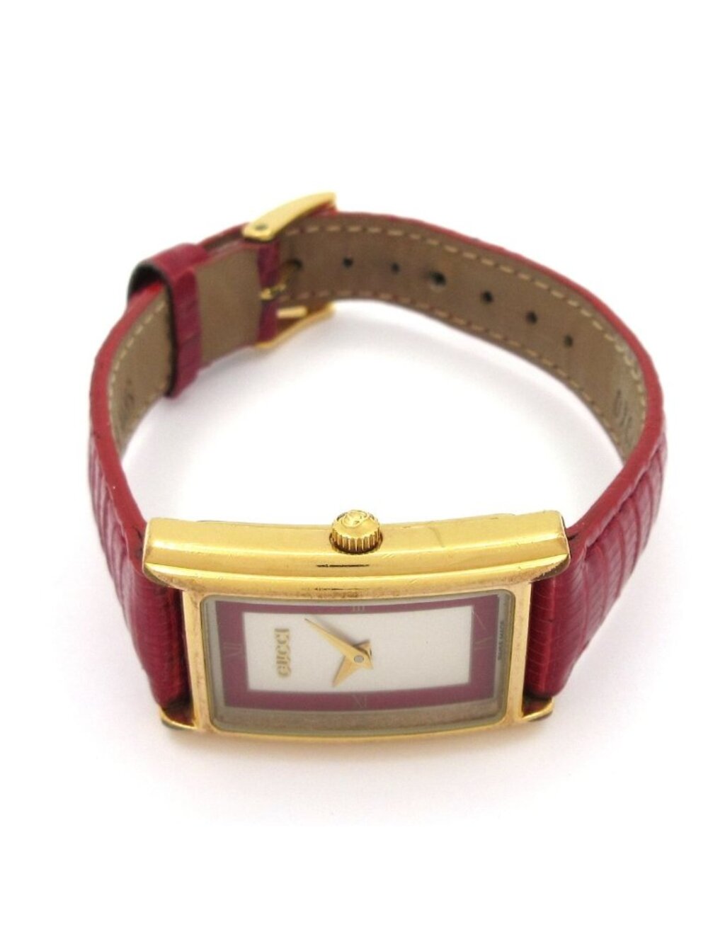 Gucci Watch Rectangular Case Silver Red - Picture 2 of 6